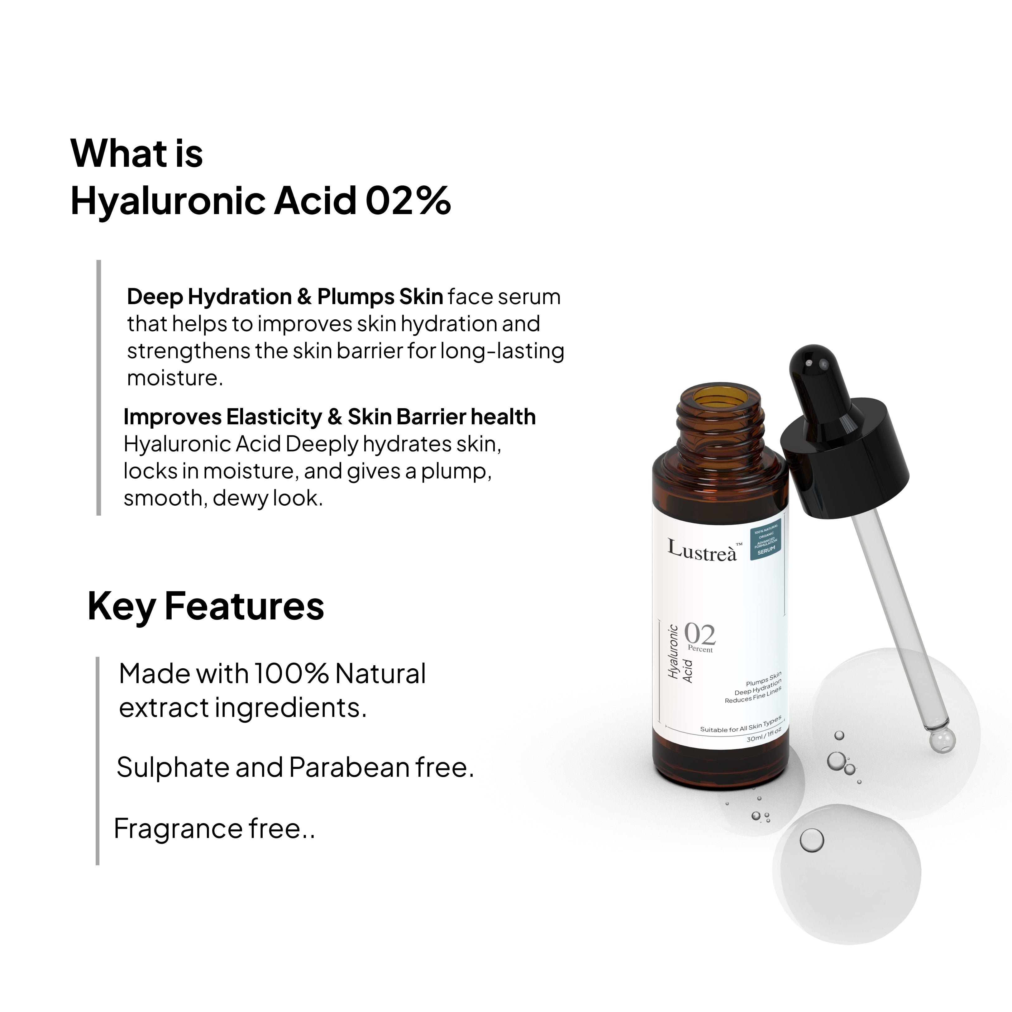 Hyaluronic Acid 02% Face Serum | Deep Hydration & Skin Plumping | For All Skin Types | 30 ml