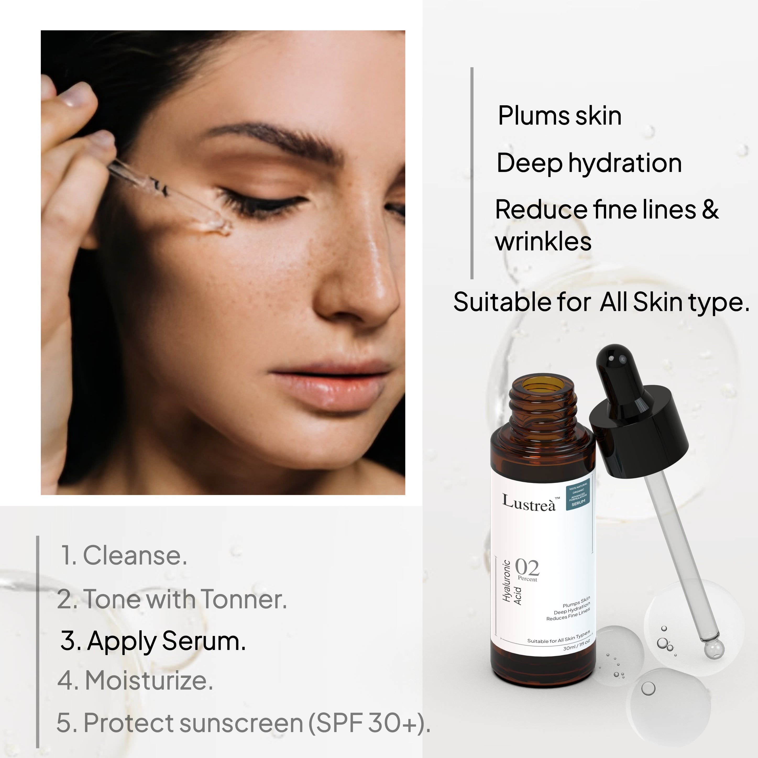 Hyaluronic Acid 02% Face Serum | Deep Hydration & Skin Plumping | For All Skin Types | 30 ml